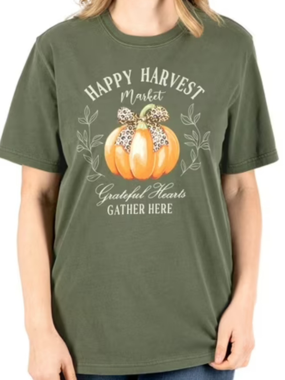Ladies, state of mind, happy harvest, green shirts, size large new with Tag